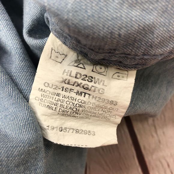 Wrangler Men Flex For Comfort Button Blue Denim Shirt Size Extra Large B219 -21 - Picture 8 of 14